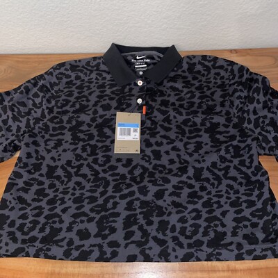 Nike Dri-Fit Leopard Print Golf Polo crop Shirt Black Grey DA3315-070 Large  | eBay