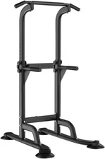 Black Adjustable Power Tower Calisthenics Stand 330Lb Capacity For Home Workout