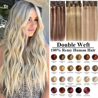 CLEARANCE Double THICK Weft Clip In Human Remy Hair Extensions Full Head 200gram