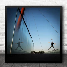 Happy Glad Joy Jump Jumping Hat Gravity Bridge Leap Leaping Square Art Print