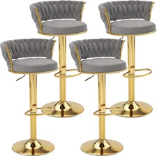 Bar Stools Set of 4, Adjustable Barstools Counter Height Stools with Back and Ar