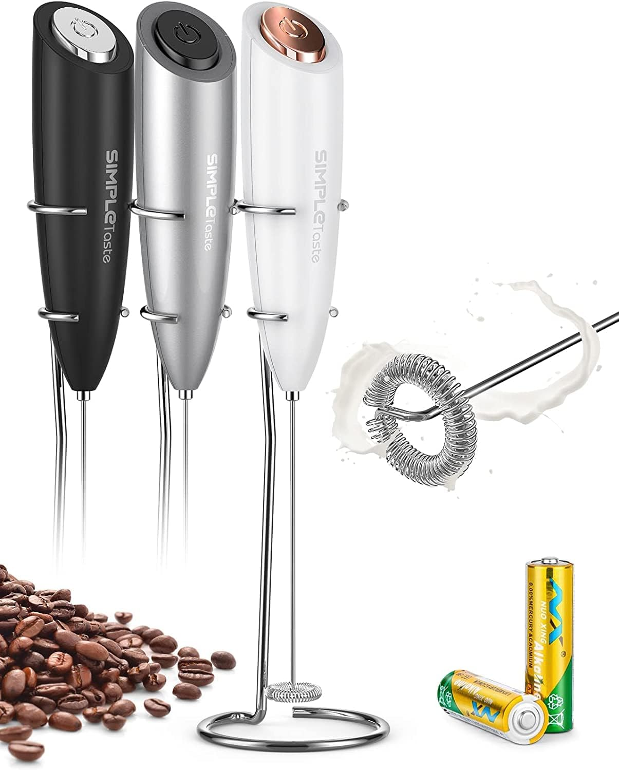 Milk Frother Handheld Battery Operated Electric Foam Maker, Drink Mixer with Sta-image