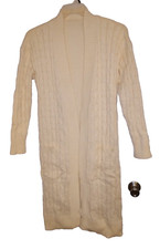 Woman's Beige Knit Long Sleeve Open-Front Sweater with Hip Pockets - Size: S