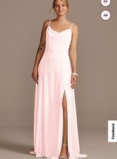 COWL NECK CHIFFON BRIDESMAID DRESS WITH SLIT