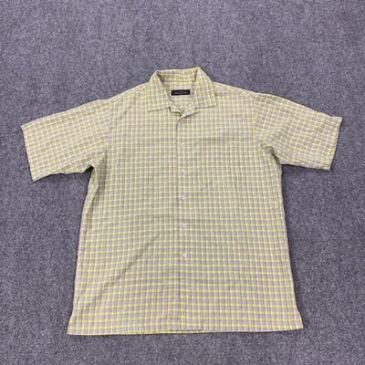 Bugatchi Uomo Shirt Mens L Multicolor Check Modal-Poly Short Sleeve Button Up