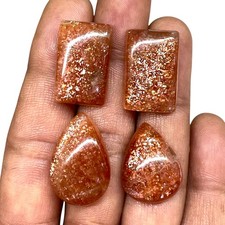 4 Pcs Natural Sunstone 22-25mm Glossy Orange Sparkle Cabochon Gemstones Lot