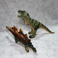 Soft Vinyl Dinosaur Toys 2pc Lot T-Rex Stegosaurus Kids Play Figures