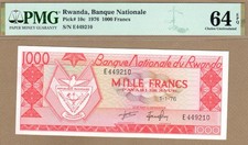 RWANDA: 1000 Francs Banknote,(UNC PMG64), P-10c, 01.01.1976,No Reserve!