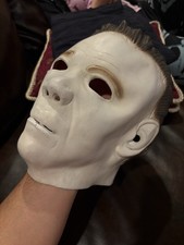 White Face Latex Full Mask Gray Hair Halloween Costume One Size Reusable