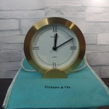 Orologio da tavolo vintage Tiffany & Co. ottone oro con scatola sacchetto bat...