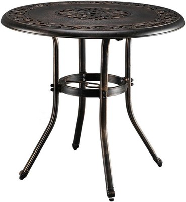 32 Inch Outdoor Patio Table with Umbrella Hole, Cast Aluminum Round Patio Dining