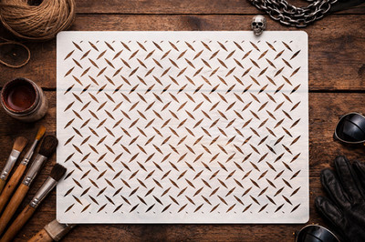 Stencil Diamond Plate - Reusable Geometric Pattern, Industrial Design - Mylar...