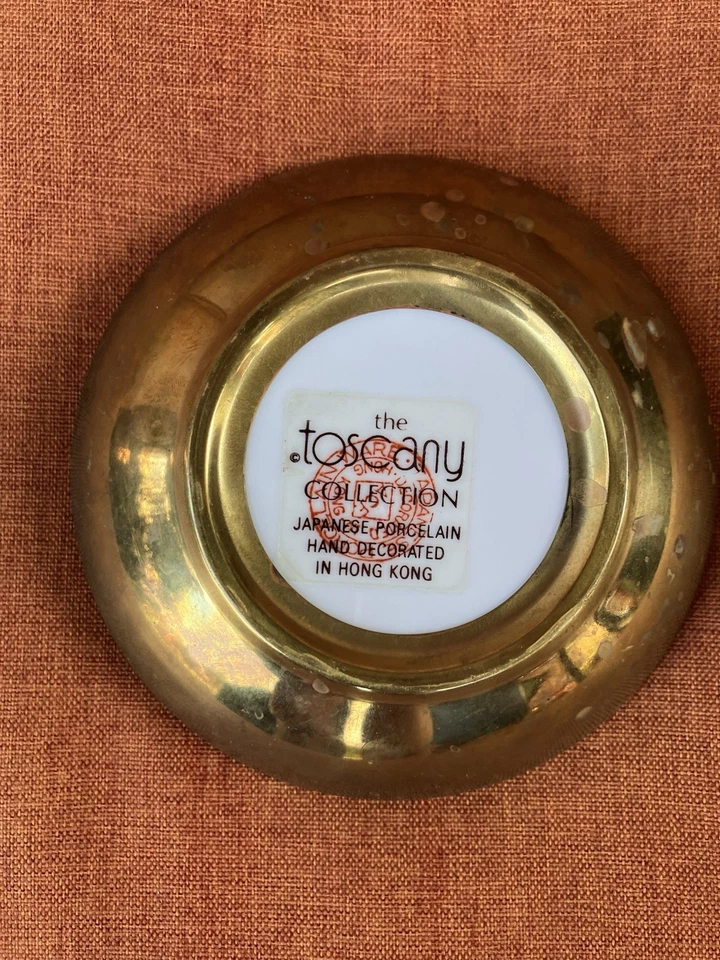 Cuenco de latón recubierto de porcelana japonesa floral 5,5" pintado a mano Foto 3 de 4