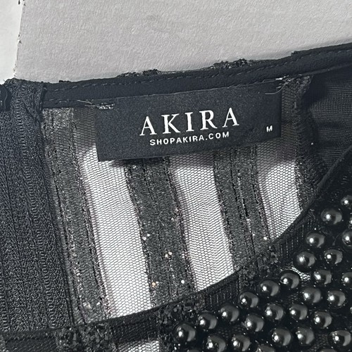 akira Women’s Med. Black Beaded Mini Dress Feathers, Sheer, Glitter Formal Party - Picture 14 of 18