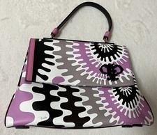 EMILIO PUCCI Geometric Pattern Leather Top Handle Bag Pink Multi Excellent Auth