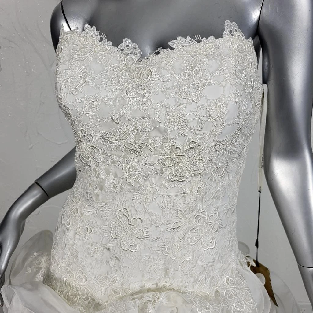 OFF WHITE ABITO DA SPOSA SIRENA NUOVO CON ETICHETTE ~ $ 2795 ~ COSMOBELLA ~ 8 10 ~ BIANCO SPORCO SENZA SPALLINE PIZZO ARRUFFATO