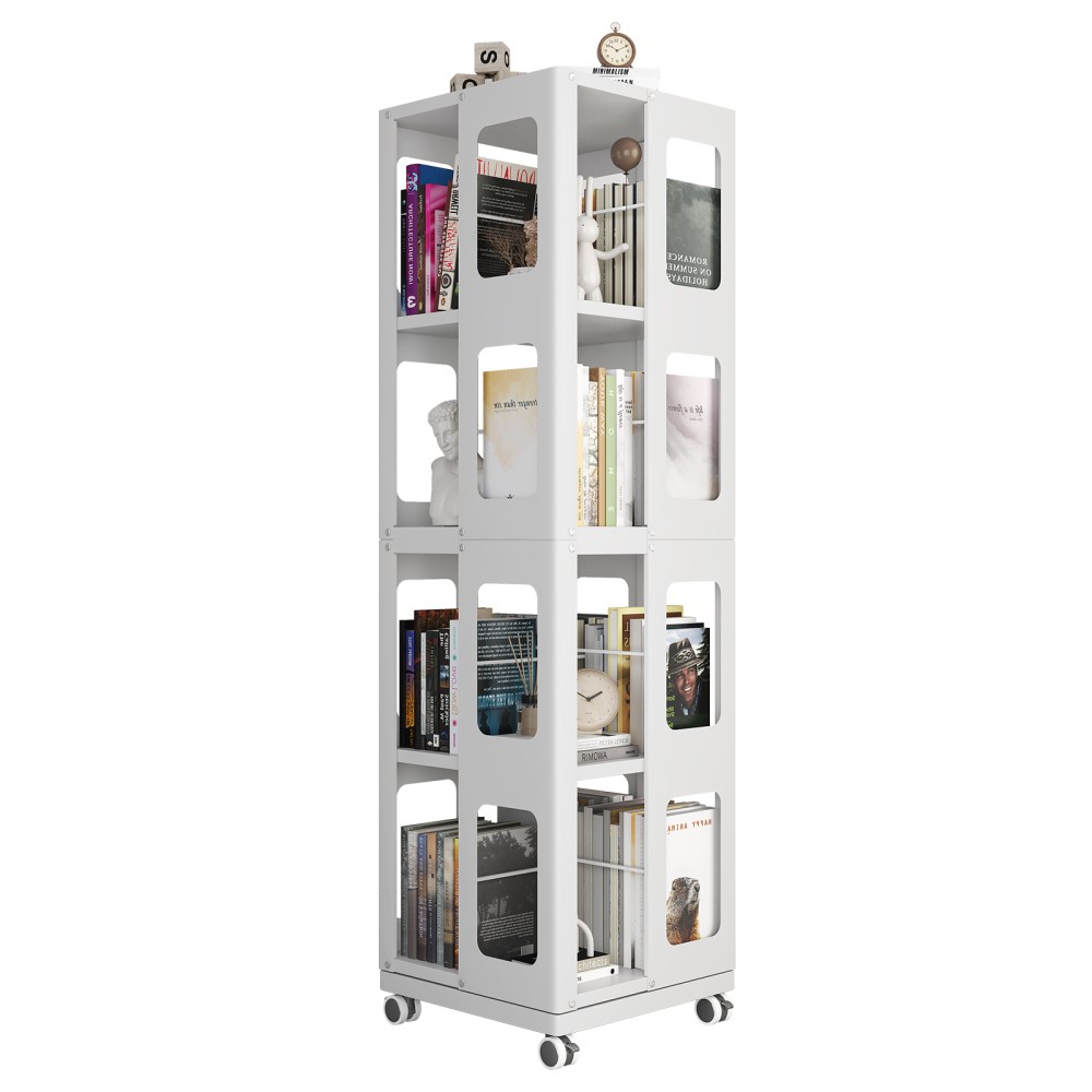 Easy Assembly Rotating Bookshelf 4 Tier All-Steel 360&deg; Whee
