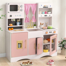 Kids Kitchen Playset, Cooking Toy Kitchen Set with Coffee Machine Stove Removabl