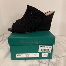 Lauren Lorraine Martha Black Wedge Heels Rhinestone 5.5 NWB New