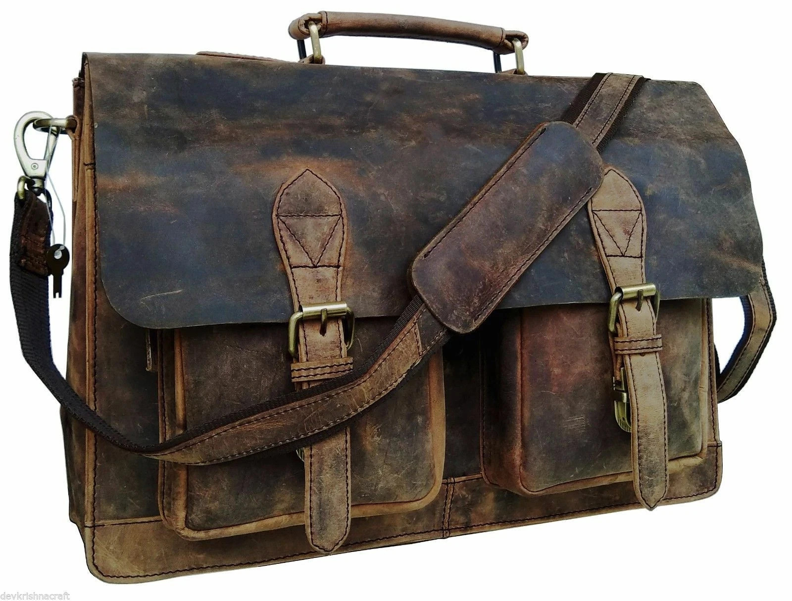 NEW Men's Buffalo Leather Messenger Satchel Brown Briefcase Laptop Shoulder Bag