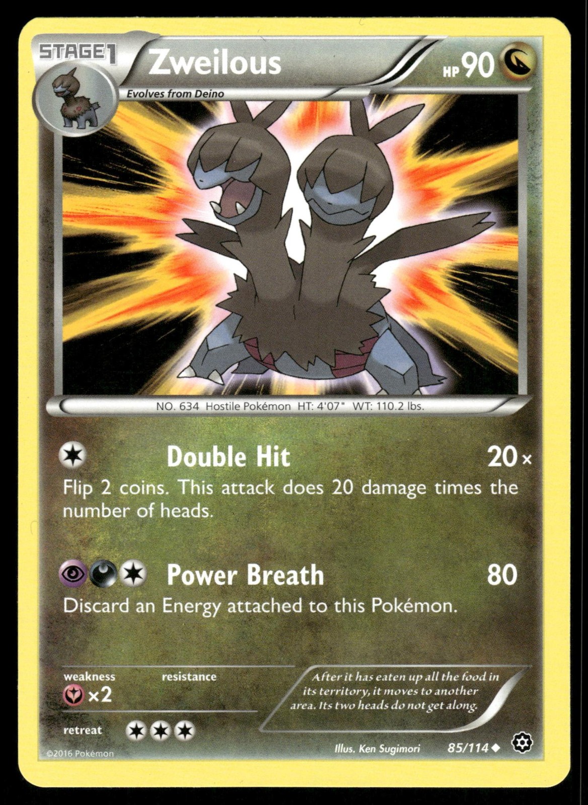 Zweilous 85/114 Uncommon Steam Siege Pokemon Near Mint