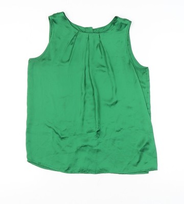 New Look Damen grün Satin ärmellos U-Ausschnitt Bluse Gr. 14