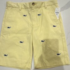Vineyard Vines Boys 12 Yellow Whale Embroidered Chino Cotton Twill Shorts