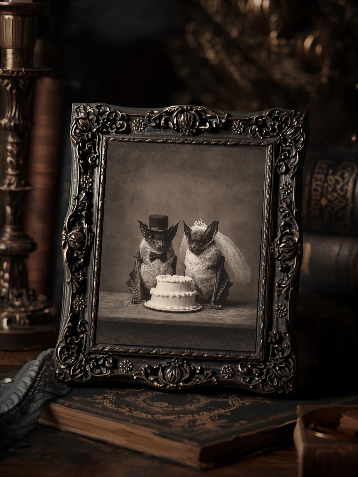 Vintage Victorian Bat Wedding Art Print Gothic Animal Love Portrait