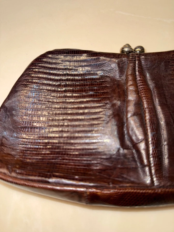 Винтажный коричневый змеиной кожи поцелуй замок застежки клатч - Изображение 2 из 4