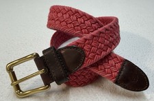 Vintage 80s-90s Liz Claiborne Sz L/36 Red Braided Belt Brass Buckle Leather EUC