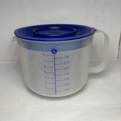 Tupperware 8-Cup 2000ml Liquid Measuring bowl w/ Blue 2pc Lid Handle Pour Spout
