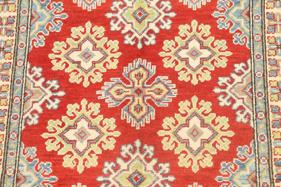 Geometric Kazak Area Rug 3x5 Ft handmade Geometric Wool Carpet Accent Rug - Image 4 of 4