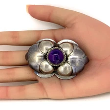 Vintage Mexico Sterling Silver, Amethyst Flower Brooch Pin