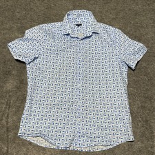 Express Mens Shirt Size L Blue Geometric Dot Fit Short Sleeve Button Up Collared