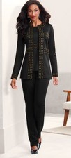 S Midnight Velvet Black Formal Party Funeral Riyon 3-Piece Studded Pantsuit Set