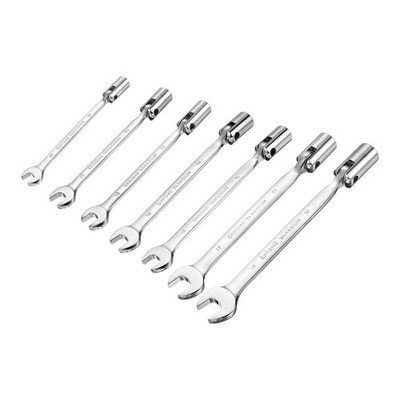7 Pcs 10-19mm Swivel Head Socket Combination Spanner Wrench CR-V Open End Wrench