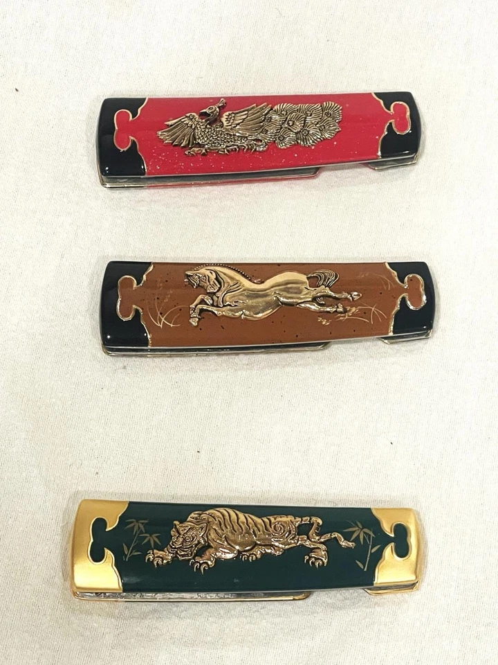 SIX Franklin Mint Rare Tanto Japanese Samurai Style Collector Folding Knives - Image 4 of 4