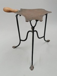 Antique Wrought Iron Three-Legged Fireplace Trivet w/ Wooden Handle
