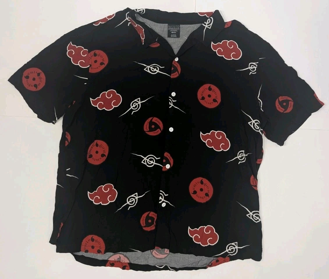 Naruto Shirt Mens 2XL Black Hawaiian Akatsuki Mangekyou Sharingan Itachi AOP