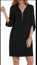 Alfani Women's Shift Dress Roll Tab Sleeve Shirt Dress V Neck Casual Size 2 EUC