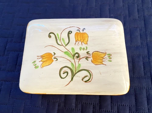 Stangl Pottery Yellow Tulip Square Trinket Jewelry Box Pottery Cigarette Box MCM