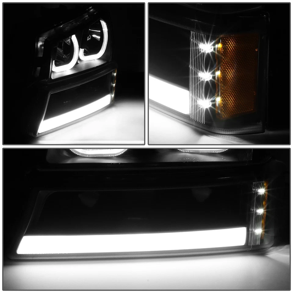 [3D LED J-HALO DRL]PARA 03-07 CHEVY SILVERADO FAROS PARACHOQUES LÁMPARAS NEGRO/ÁMBAR Foto 4 de 4