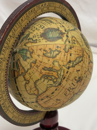 Vintage Desk Globe Cherry Wood Base Brass Pins 10.5 Inch Height - Picture 10 of 17
