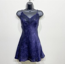 VTG Victoria  s Secret Gold Label Navy Satin Slip Lingerie Coquette Lace Fairy M