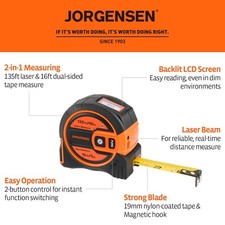 JORGENSEN 2-in-1 Laser Tape Measure 135Ft Laser Measuring  16Ft Measuring Tapes