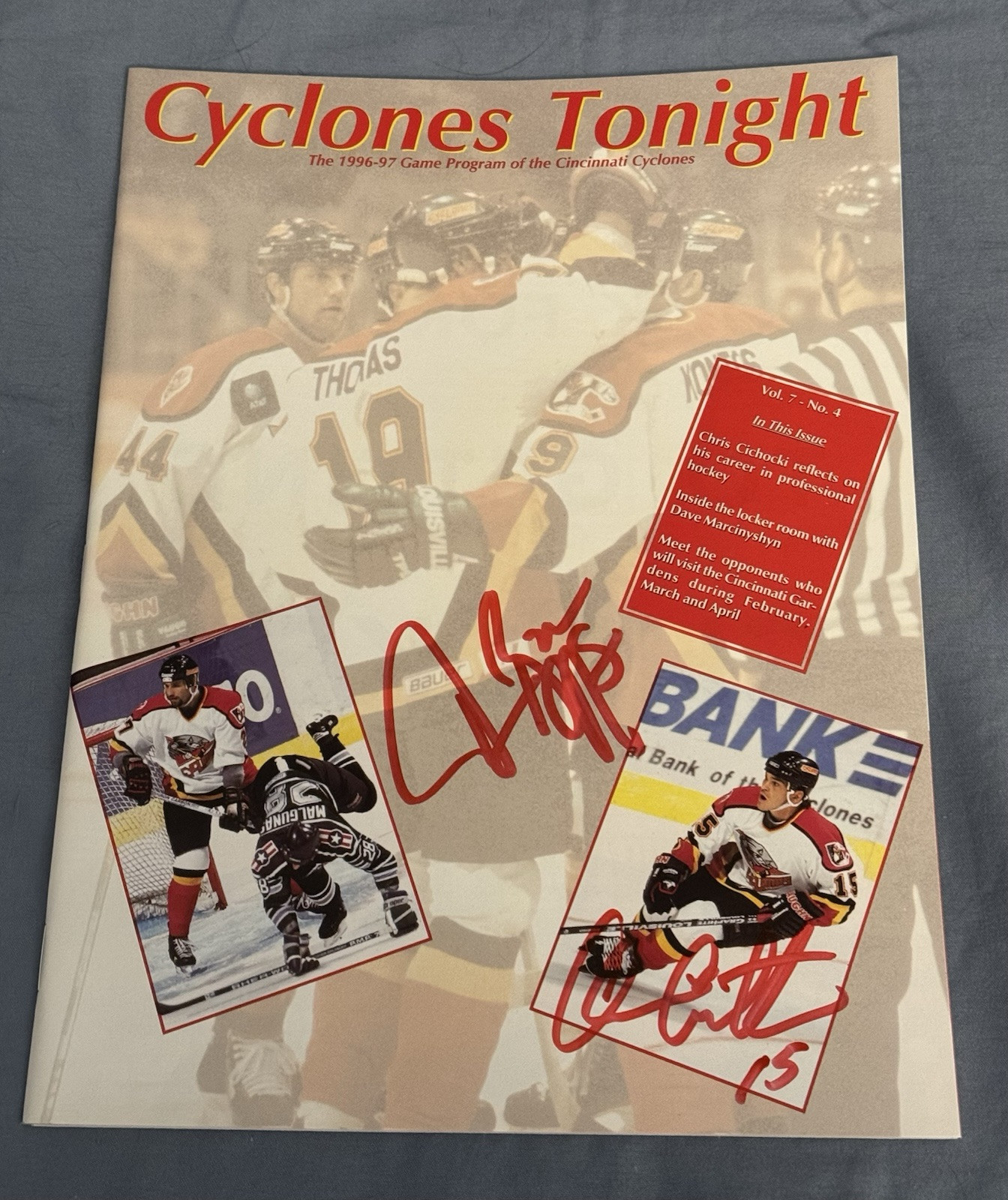 1996-97 Cincinnati Cyclones Hockey Don Biggs Chris Cichocki Signed