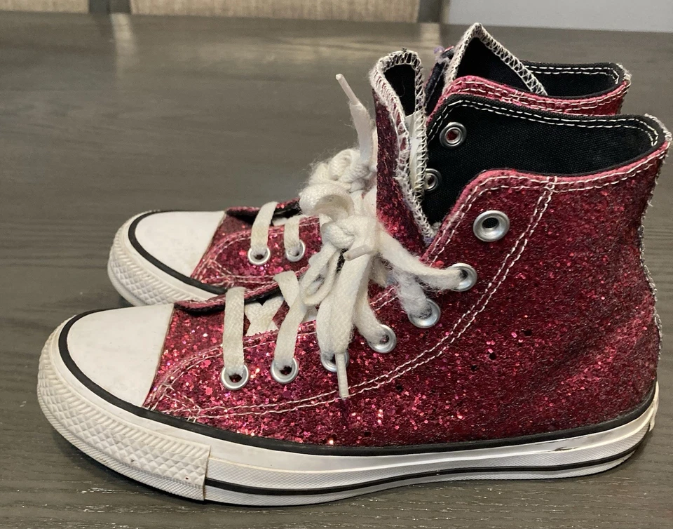 Mujer 6.5 Top Alto Rosa y Plata Brillo Converse All Star Foto 2 de 4