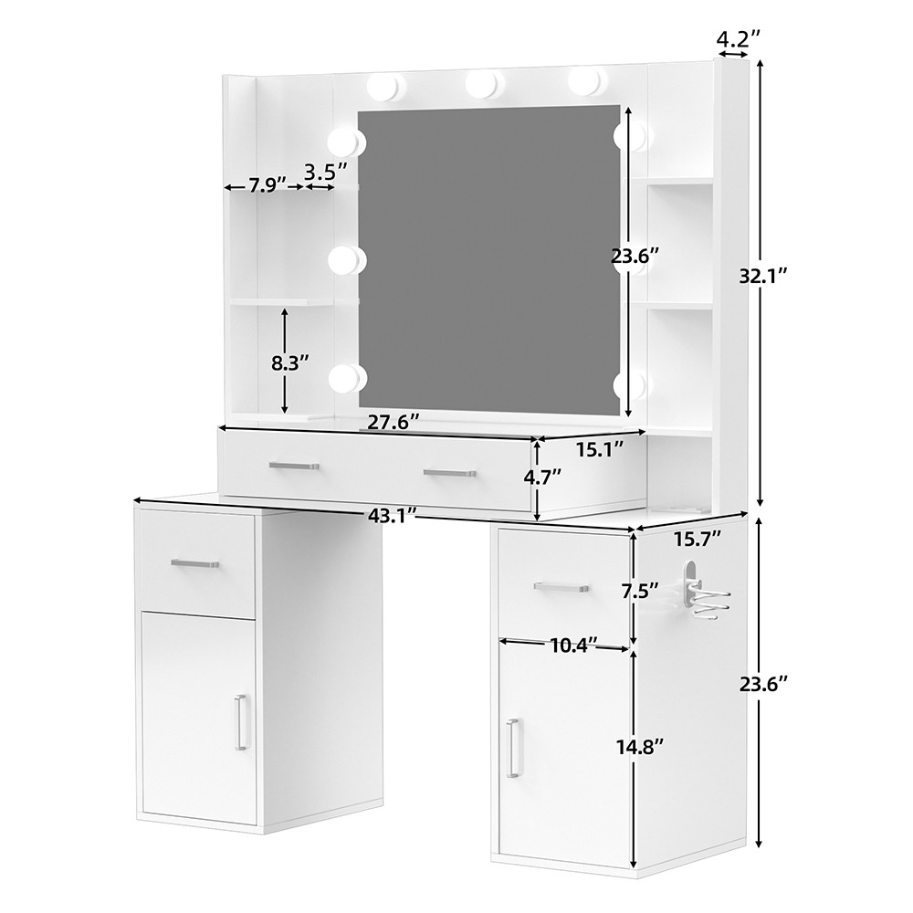 Makeup Vanity Desk with LED Mirror Lights, Vanity Table with Charging Station