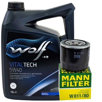 Motoröl Set Wolf Oil 5W40 5 Liter + Ölfilter für Hyundai KIA Mitsubishi Subaru