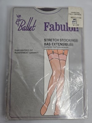 Vintage Ballet Stretch Stockings Charcoal Fabulon size Tall reinforced Toe NOS